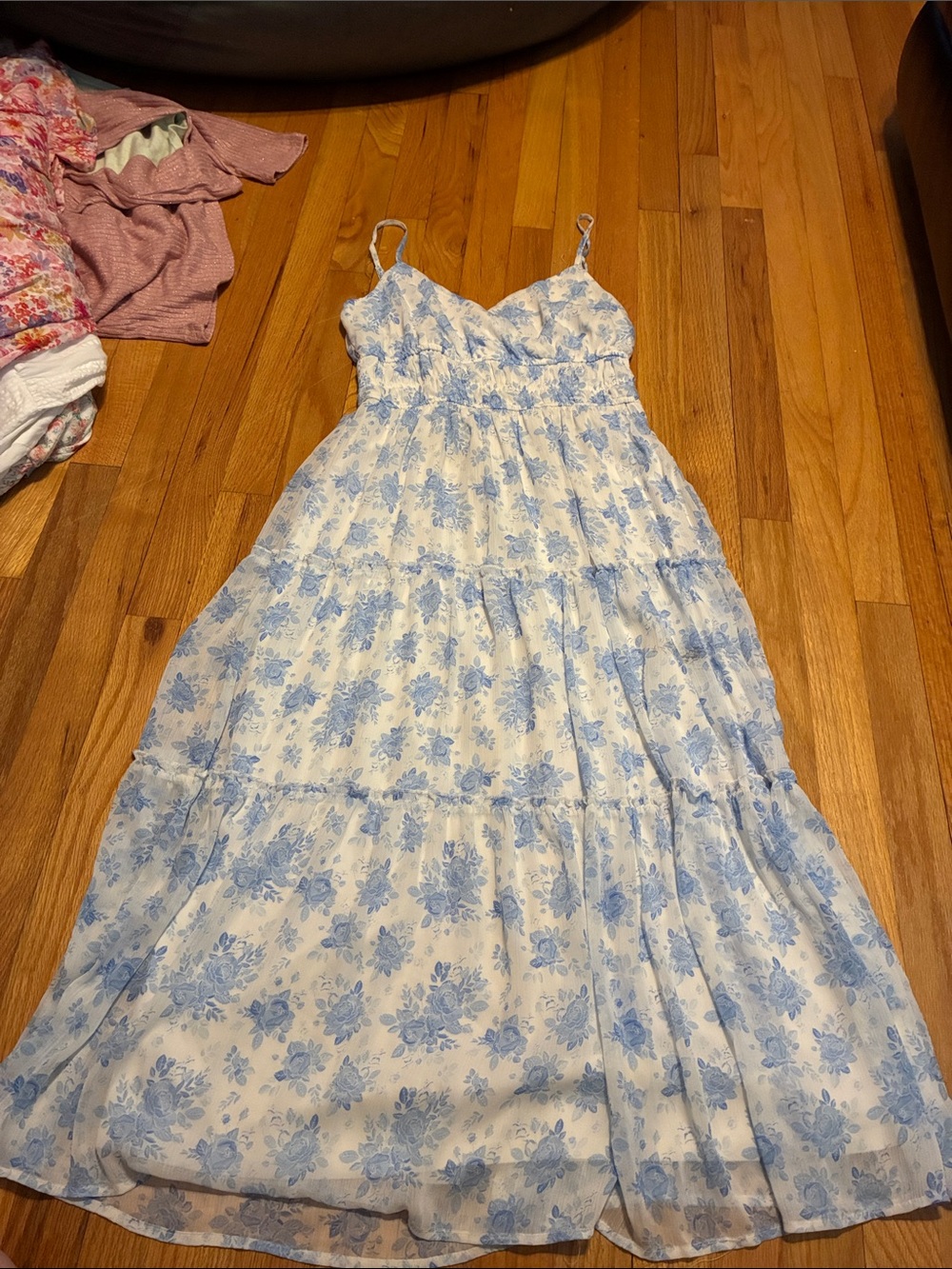 Trixxi White Maxi Dress with Blue Floral Print